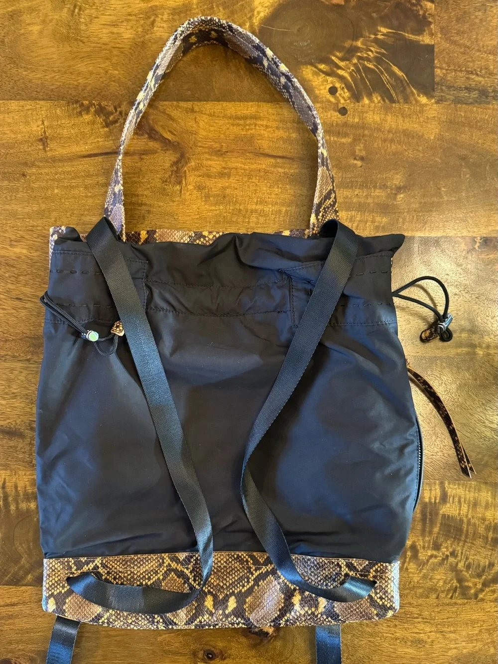 Elizabeth and James leather Snake-Print and nylon Drawstring Backpack/tote